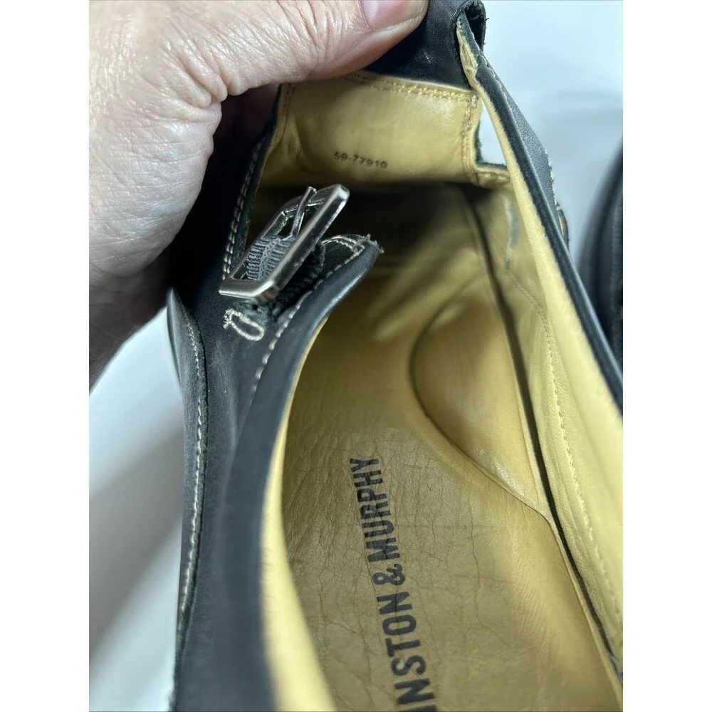 Johnston & Murphy Mens Sandals Size 10.5 Black Shoes Sheepskin Adjustable Strap
